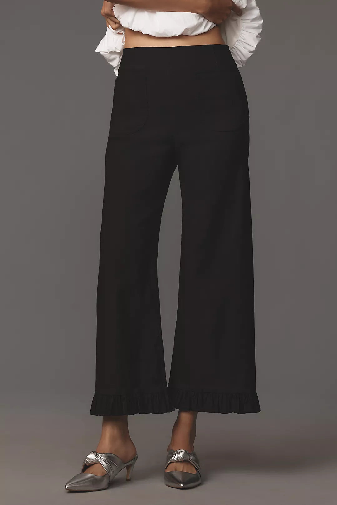 The Colette Magic Fabric Ruffle-Hem Crop Wide-Leg Pants by Maeve
