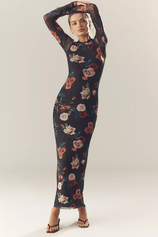 AFRM Didi Long-Sleeve Mesh Maxi Dress