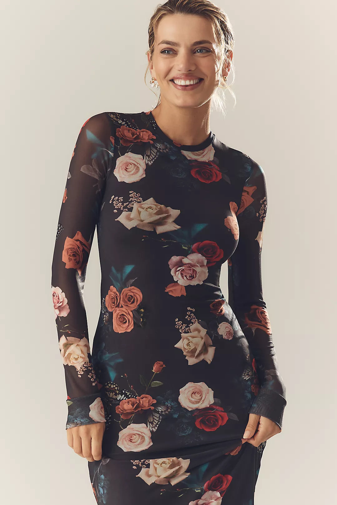 AFRM Didi Long-Sleeve Mesh Maxi Dress