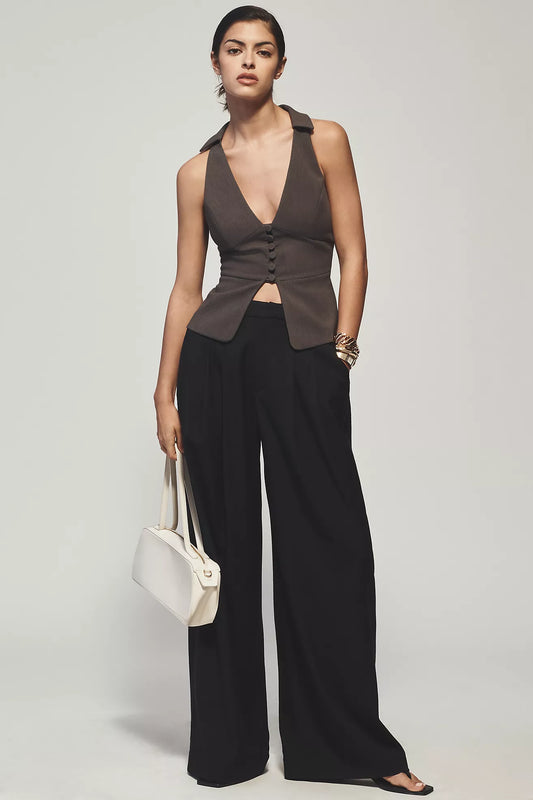 The Avery Pleated Wide-Leg Trousers by Maeve: Wool Edition