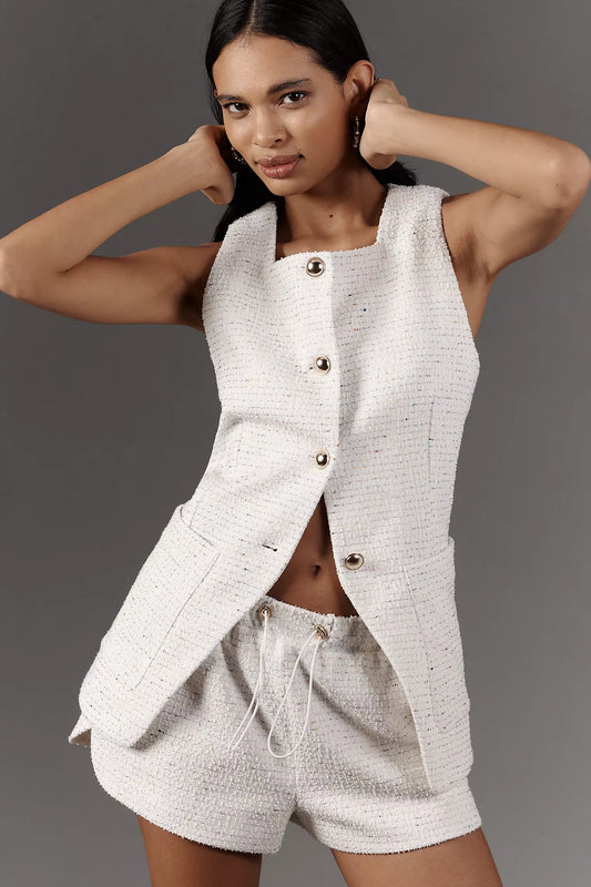 Maeve Square-Neck Tweed Vest
