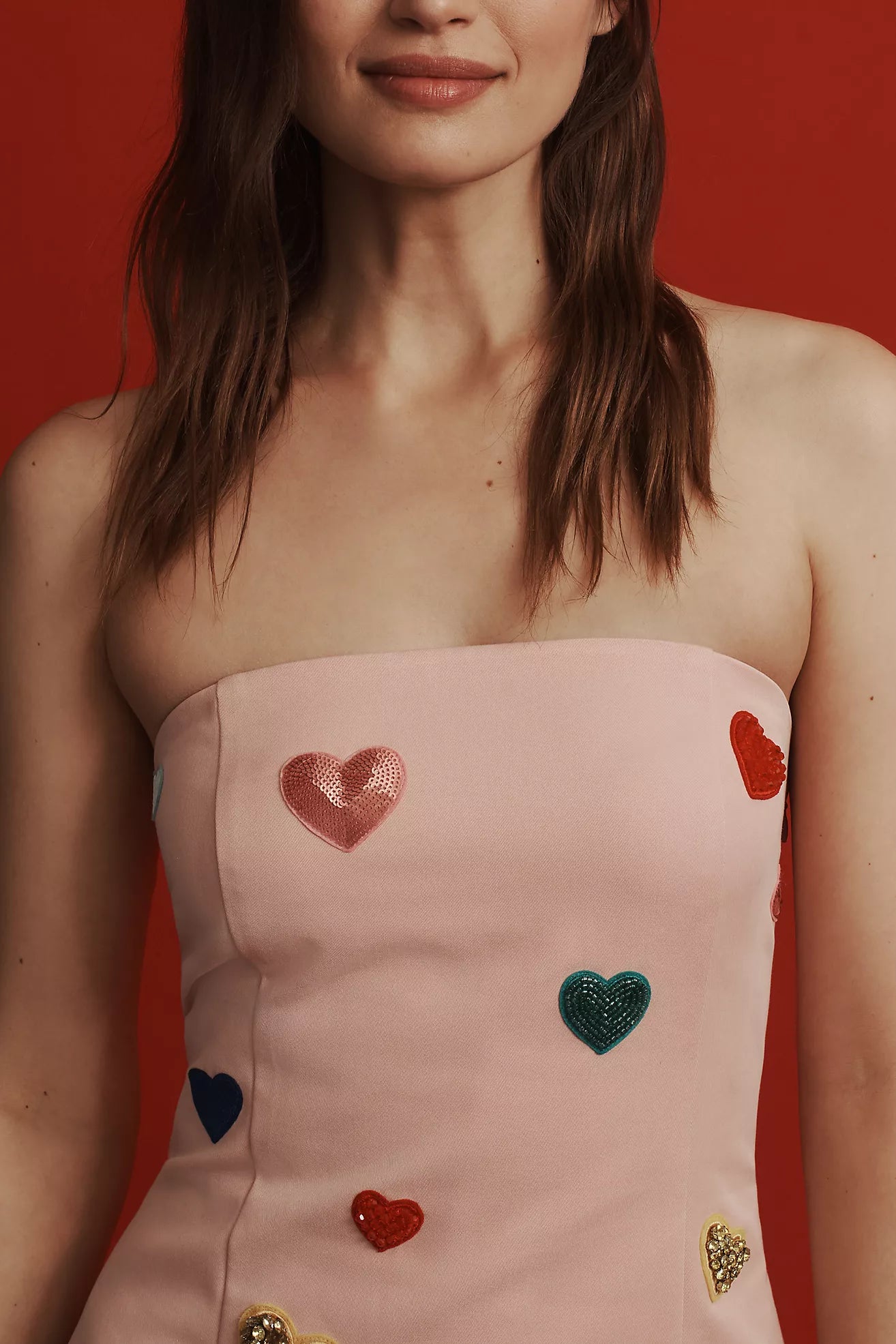 Mare Mare Strapless Heart-Embellished Mini Dress