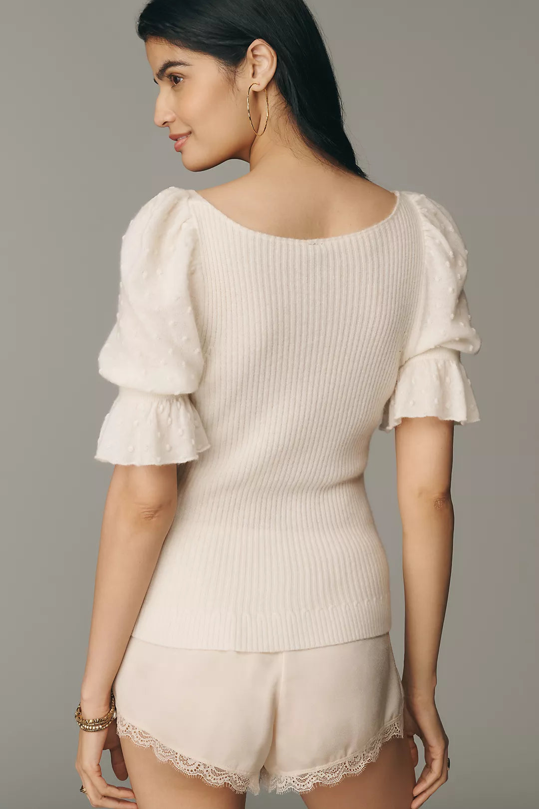 By Anthropologie Ruffle-Sleeve Wool Cashmere Knit Blouse