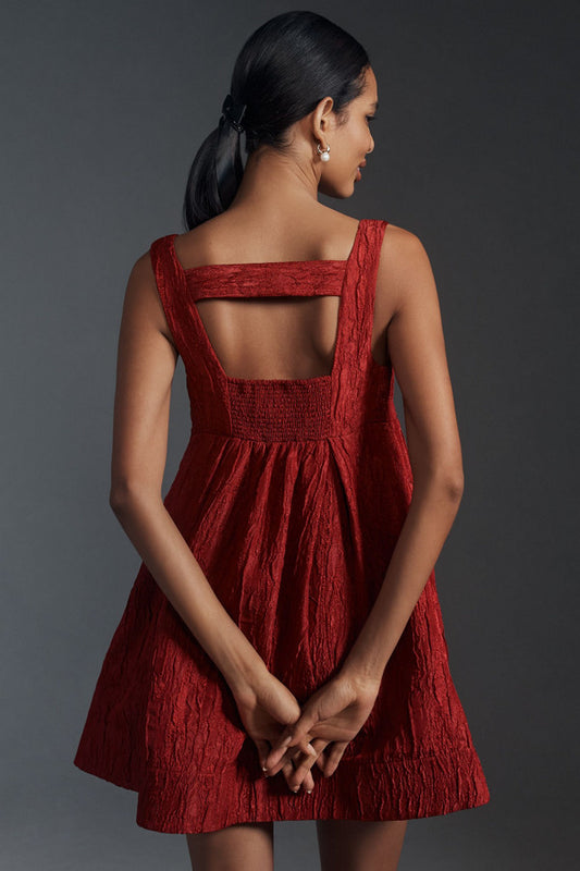 Maeve Sleeveless Square-Neck Textured Babydoll Mini Dress