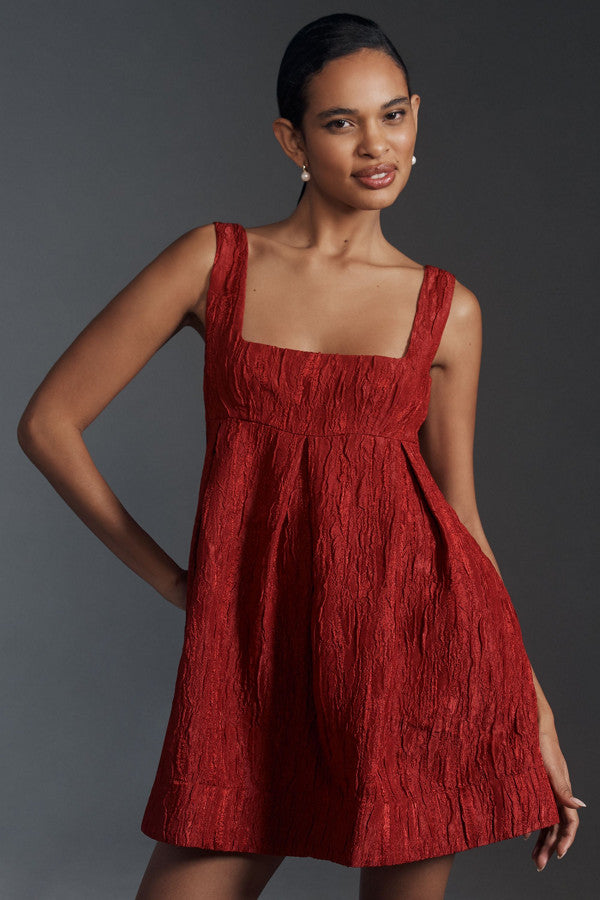 Maeve Sleeveless Square-Neck Textured Babydoll Mini Dress