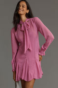 Load image into Gallery viewer, By Anthropologie Long-Sleeve Tie-Neck Swing Mini Dress
