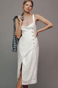 Load image into Gallery viewer, By Anthropologie Sleeveless Square-Neck Linen Button Wrap Midi Dress
