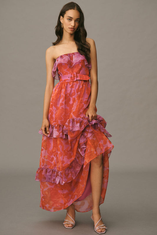 By Anthropologie Strapless Tiered Maxi Dress