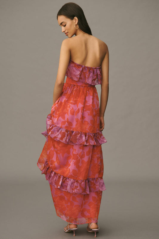 By Anthropologie Strapless Tiered Maxi Dress