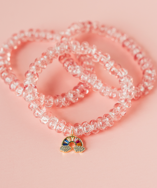 Iced Out Bracelet Set: Coral