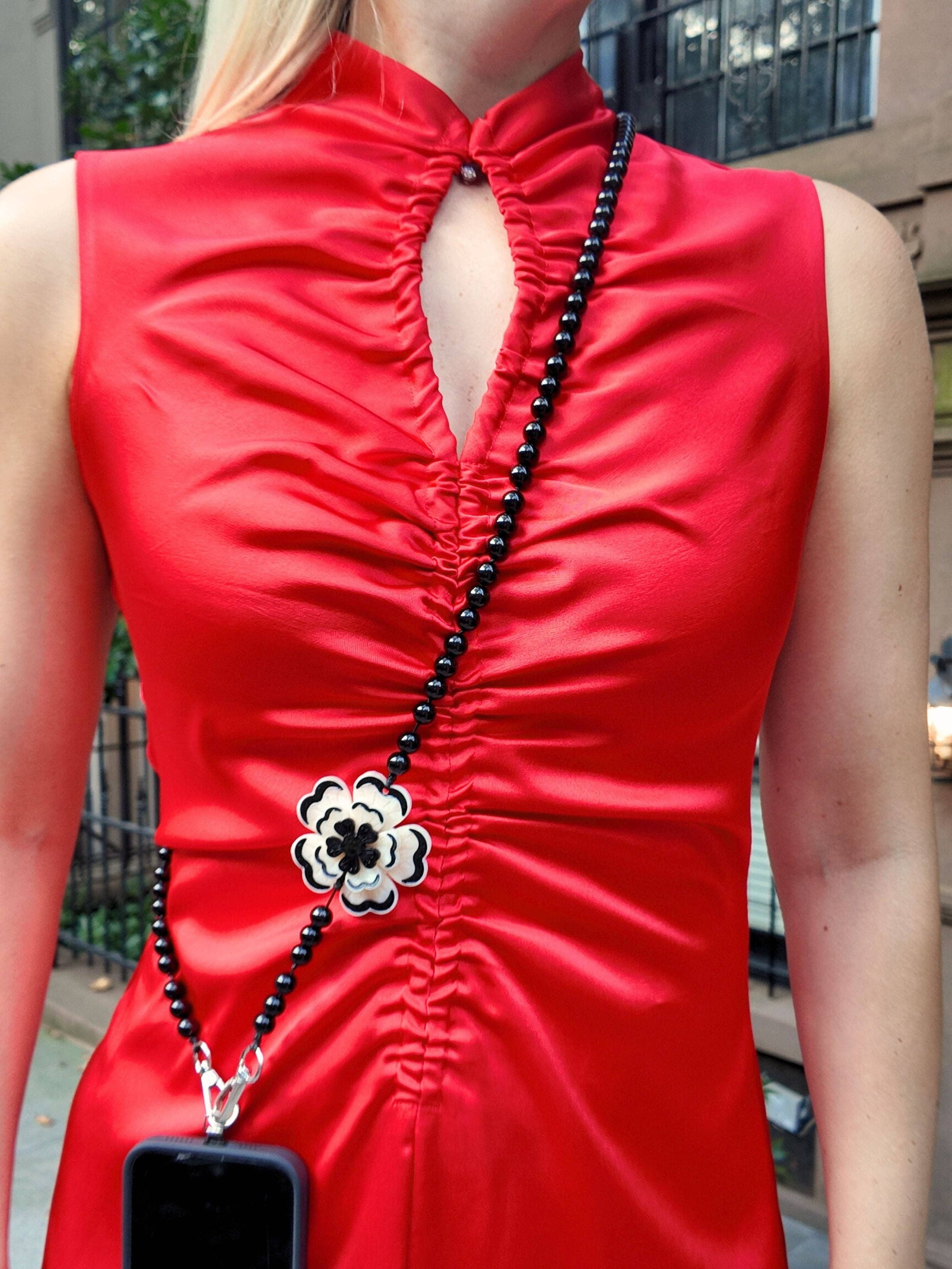 Hand-painted Dianthus Crossbody Phone Chain