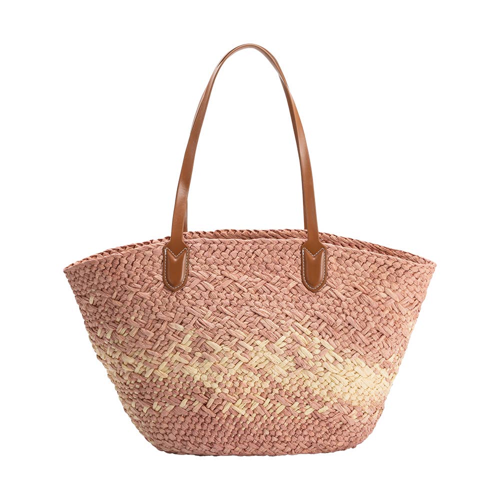 Sunset Blush Straw Tote Bag