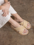 Load image into Gallery viewer, The Fabby | Beige Double Strap Raffia Spring Slide
