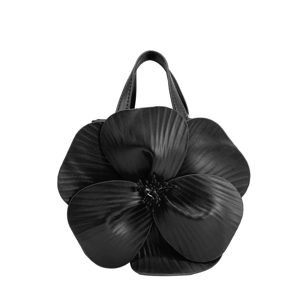 Monroe Black Flower Vegan Leather Top Handle Bag