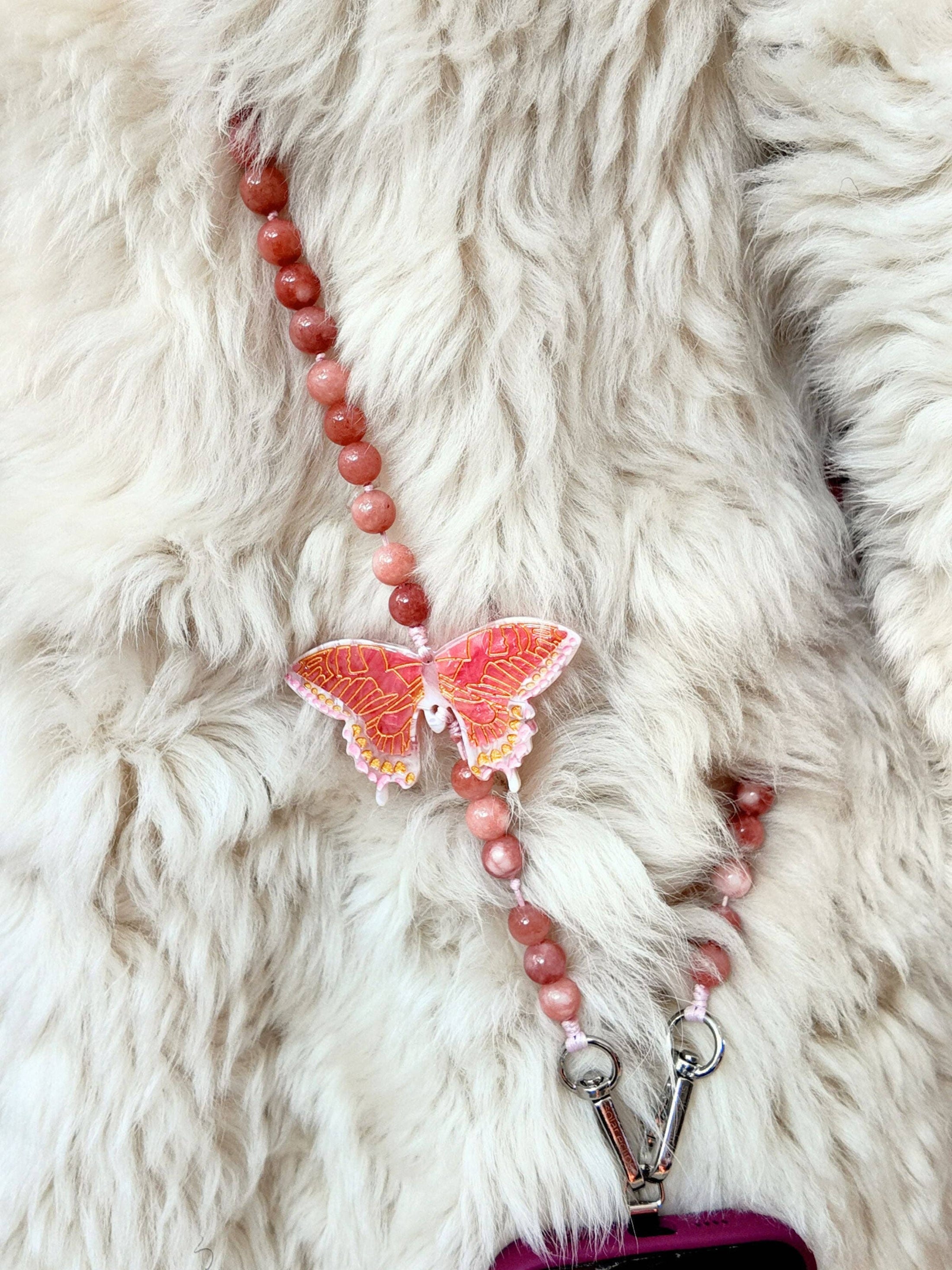 Hand-painted Swallowtail Crossbody Phone Chain: Pink