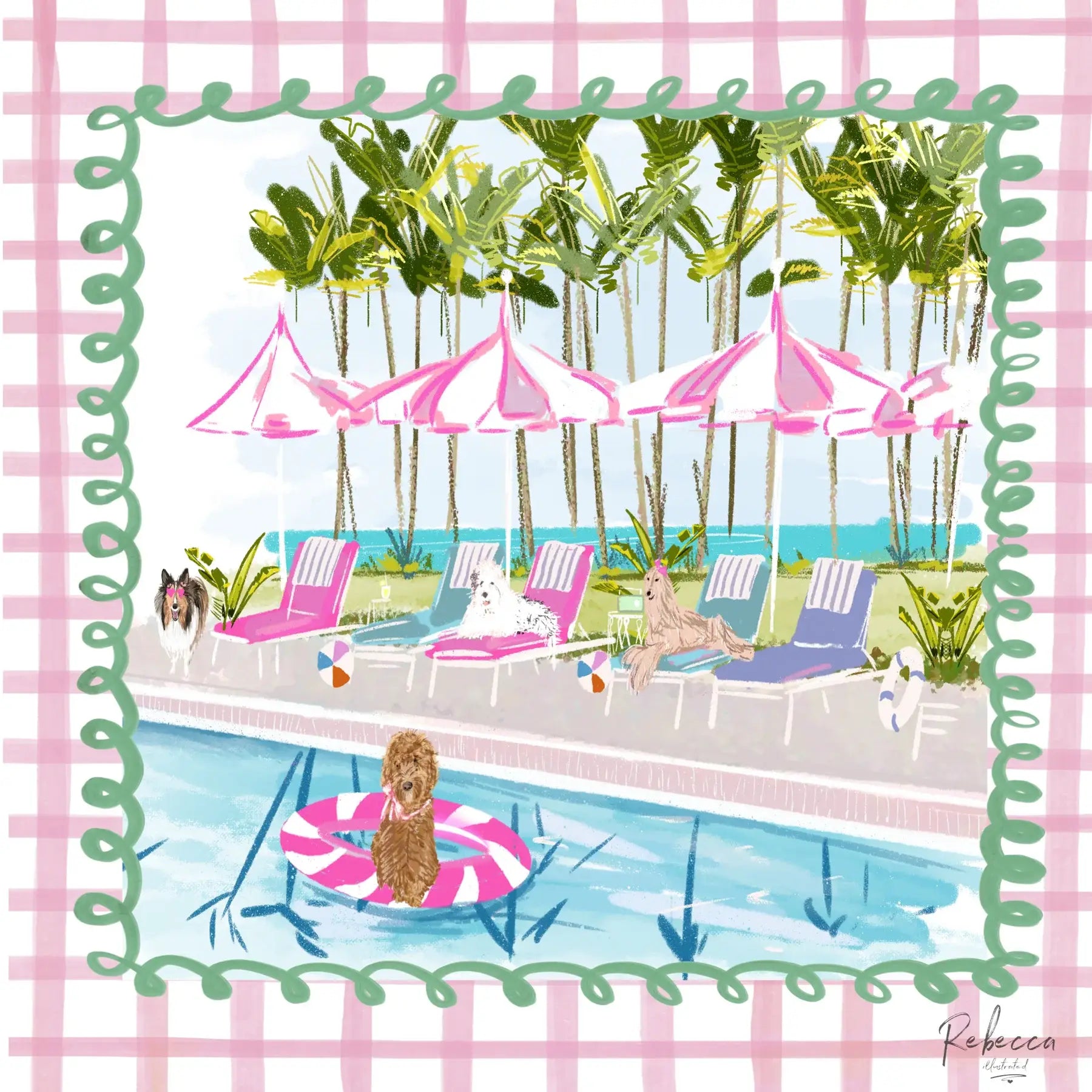 Rebecca Illustrated Pool Pawty Mahjong Mat