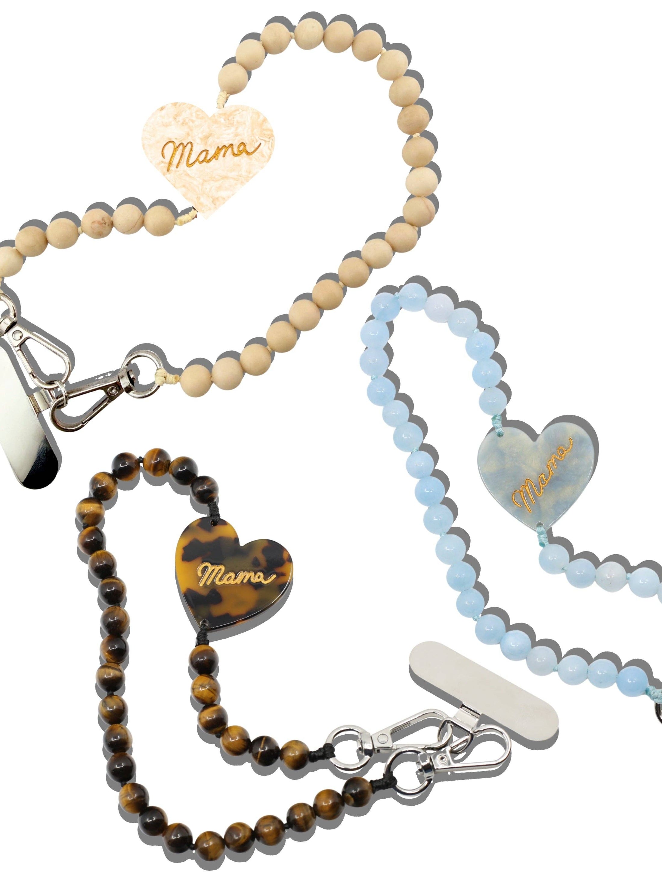 Hand-painted Mama Heart Bracelet Phone Chain: Baby Blue