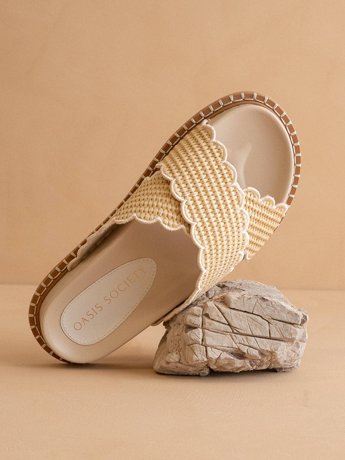 The Fabby | Beige Double Strap Raffia Spring Slide
