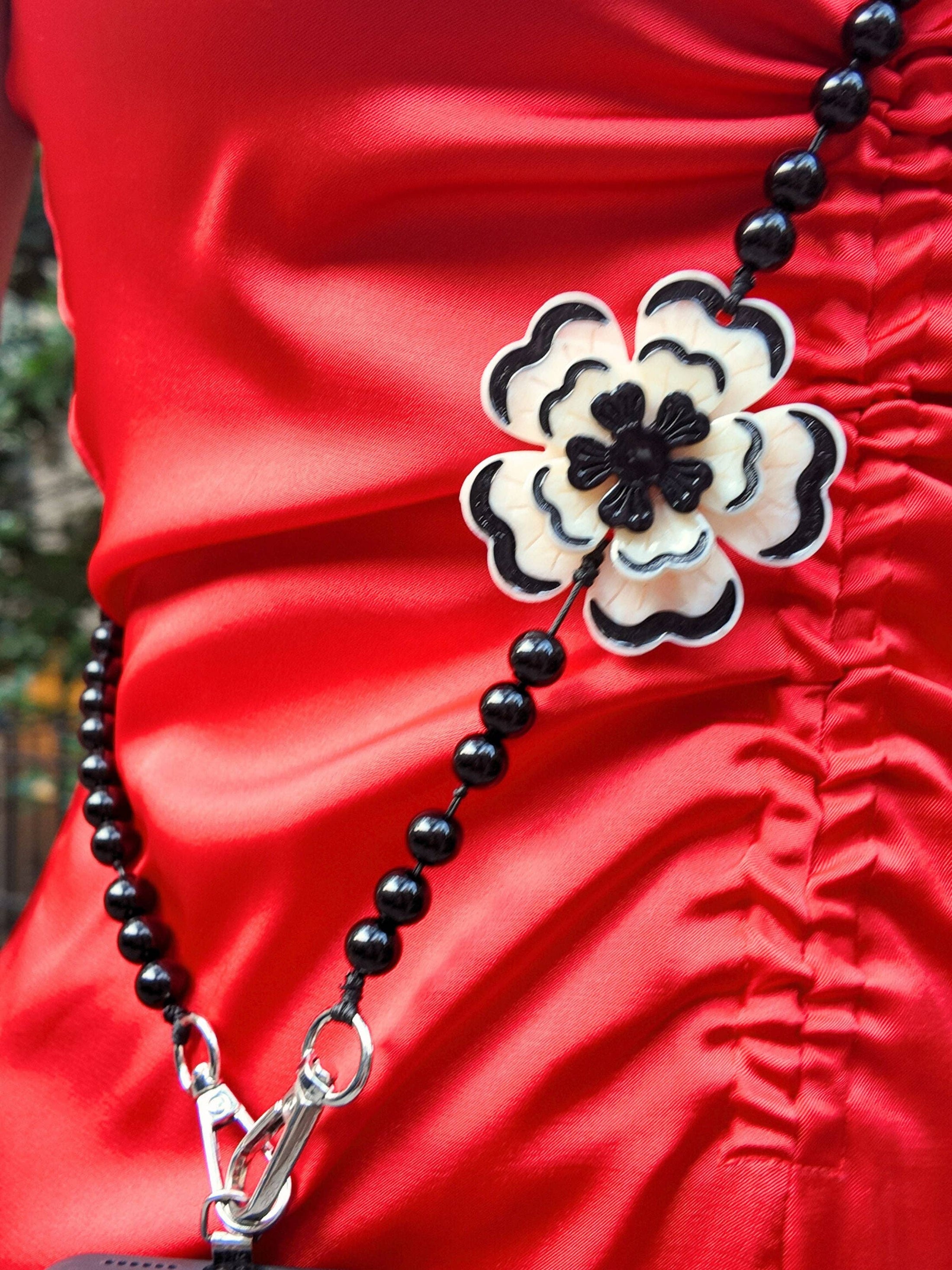 Hand-painted Dianthus Crossbody Phone Chain