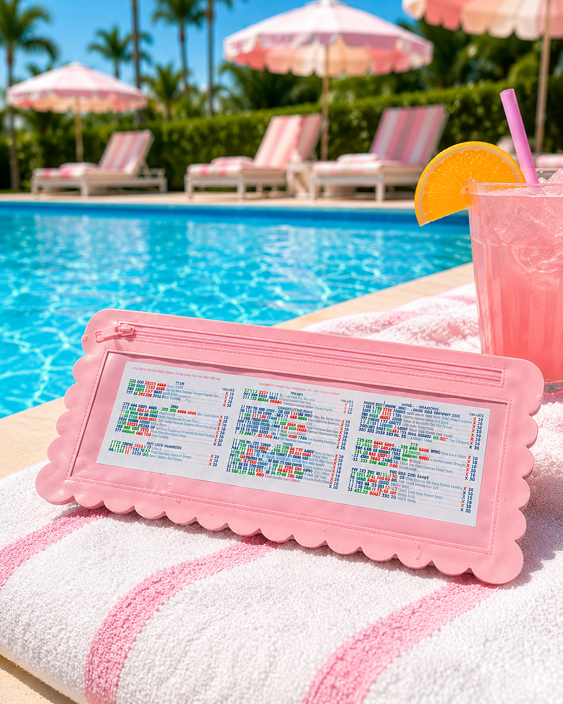 Splash-Proof Mahjong Card Holder for Pool Mahjong - Pink Scallops LARGE SIZE: One Card Holder