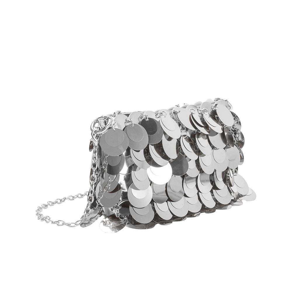 Gillie Silver Sequins Vegan Leather Crossbody Bag