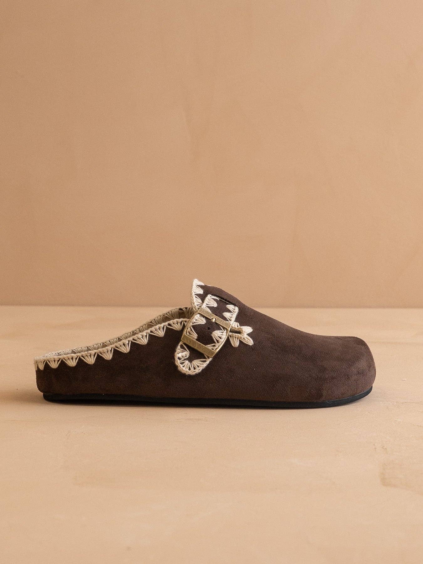 The Teri | Coffee Tweed Buckle Fall Mule