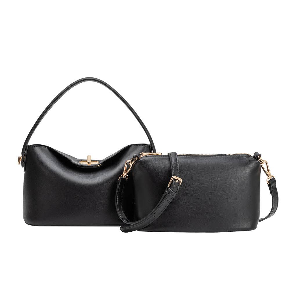 Lana Black Recycled Vegan Leather Xbody Bag