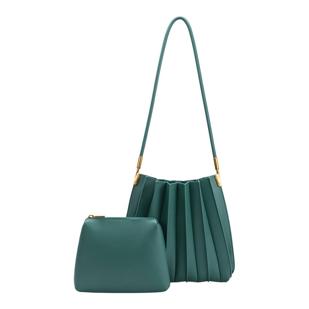 Carrie Peacock Pleated Vegan Shoulder Bag
