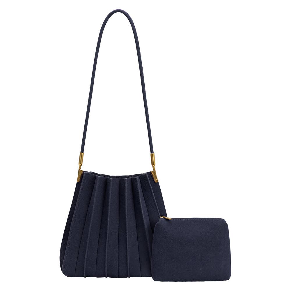 Melie Bianco Carrie Navy Vegan Suede Shoulder Bag